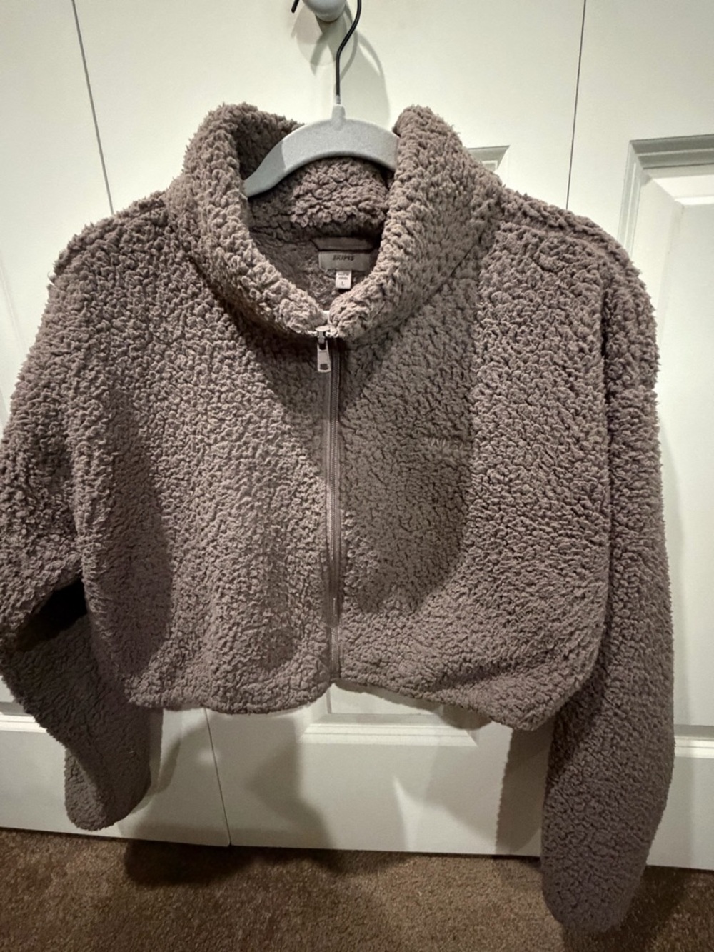 Skims Plush Zip-Up Jacket in Taupe